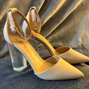ALDO Cream Ankle Strap Heels with Clear Block Heel